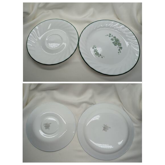 Set of 8 Corelle Callaway Ivy Dessert Salad - Saucers Plates Swirl Green Rim - Picture 6 of 7